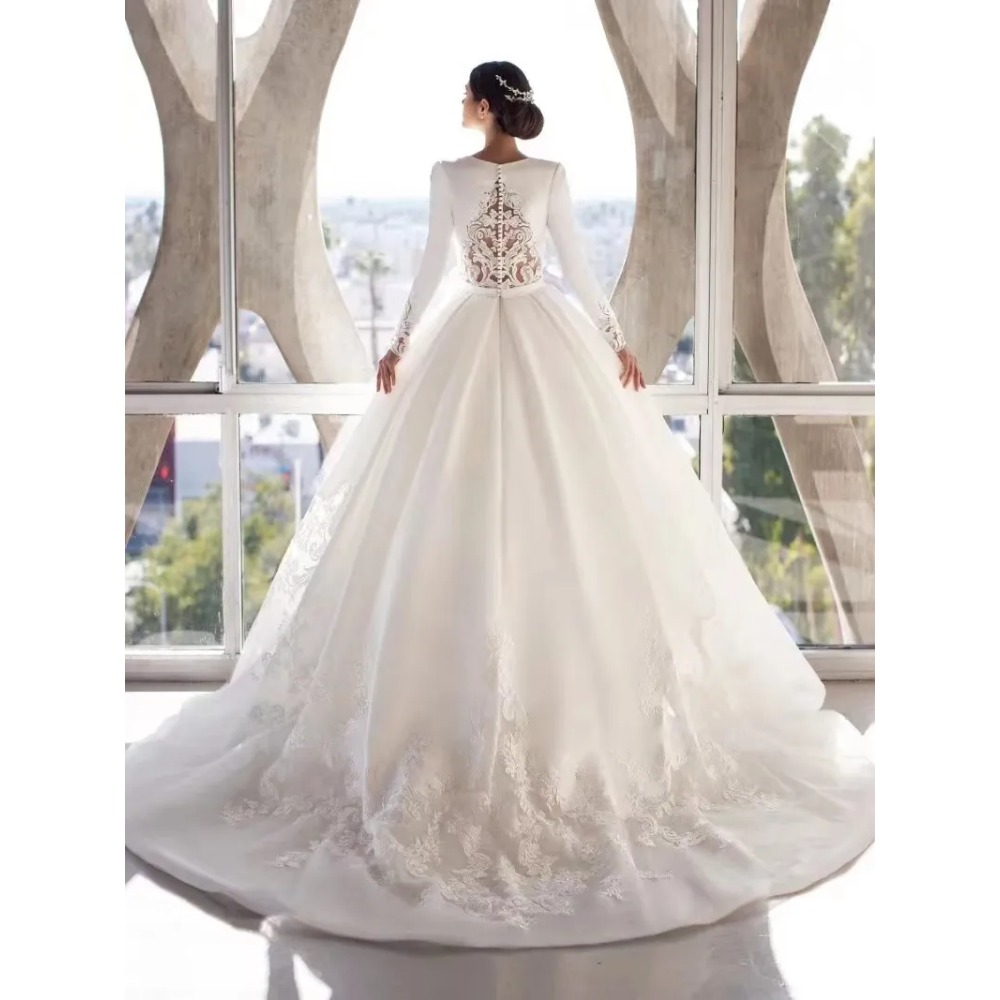 Beautifulbride 2024 Wit Satijn Plus Size Arabische Kristallen Trouwjurk Lange Mouw Sparkly Zwart Meisje Sexy V-hals Bruidsjurken Elegante Boheemse Bruidsjurk Jurk