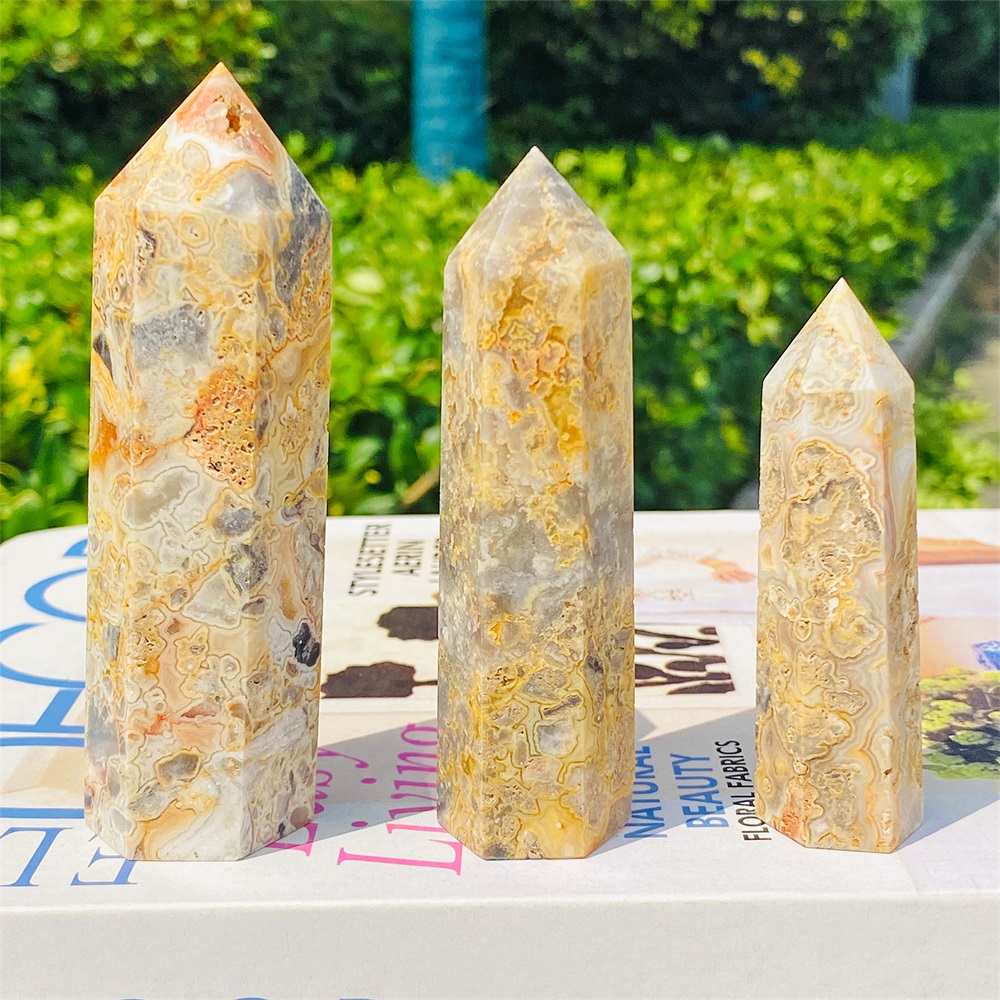 Natural Polished Crazy Lace Agate Quartz Crystal Point Wand Gift Single Terminated Tower Chakra Healing Gemstone Home Decor.