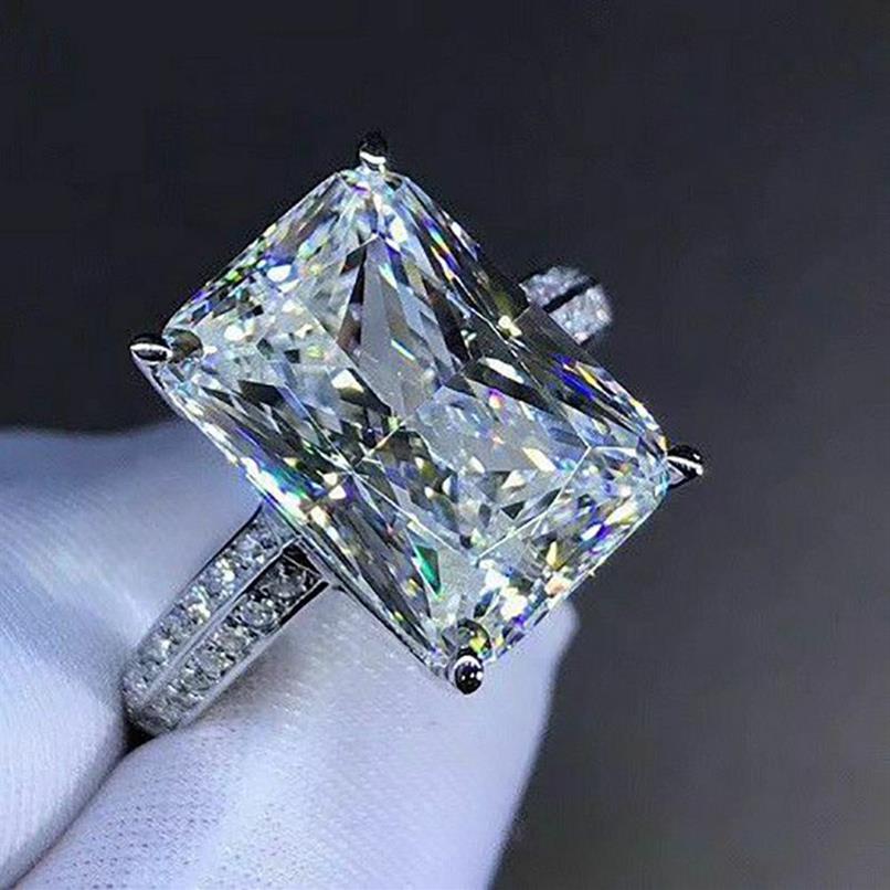 Anello di promessa fatto a mano quadrato 5ct Lab Moissanite Anello in argento sterling 925 Anelli fedi nuziali le donne Gioielli da sposa più fini Gift348g