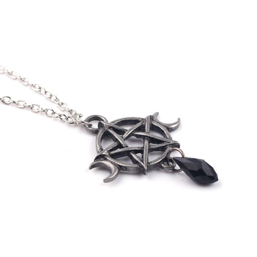 Collier de lune pentagramme surnaturel, pendentif en cristal noir, amulette étoile de Protection des sorcières pour femmes, accessoires de bijoux de charme, cadeau 1349T