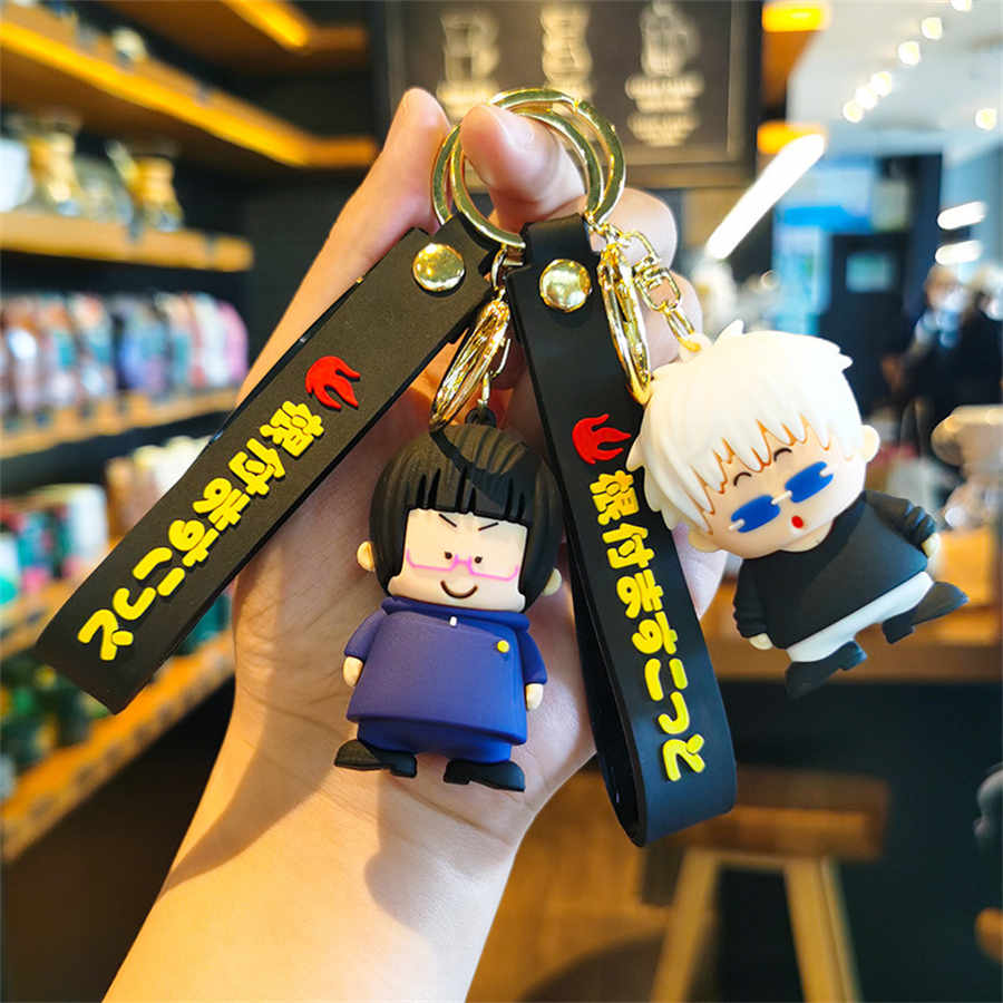 6 تصميم ياباني أنيمي jujutsu kaisen keychain 3d pvc key key keychain