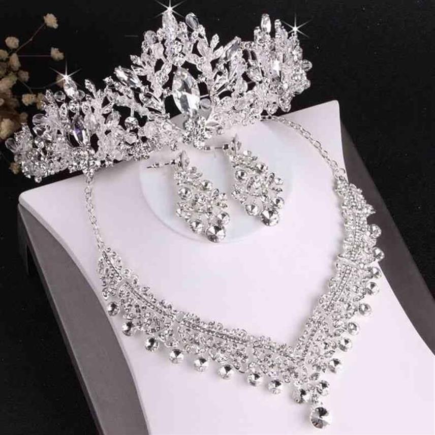 KMVEXO – ensemble de mariée de luxe en cristal, cœur, strass, couronne, diadème, boucles d'oreilles, collier ras du cou, bijoux en perles africaines, Set278e