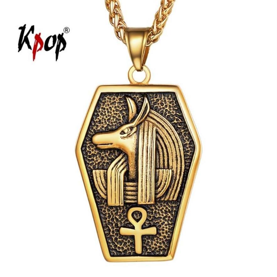 Pendentif Colliers Kpop Anubis Ankh Clé de vie Charme Stainess Acier Hiéroglyphe égyptien Dieu Le collier de croix du monde souterrain pour hommes 3072