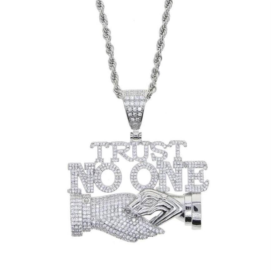 Chaînes Toute conception Or Argent Plaqué Lettre TRUST PERSONNE Charme Pendentif Avec Longue Corde Chaîne Collier Pour Hommes Hip Hop Bijoux306m