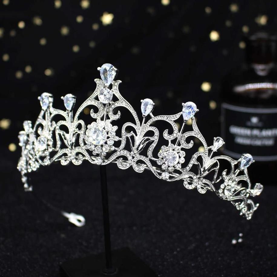 Lichtblauw Kristal Tiara Kroonprinses Bruids Bruiloft Hoofdband Haar Sieraden Accessoires Mode Hoofdtooi Optocht Prom Ornamenten 264O