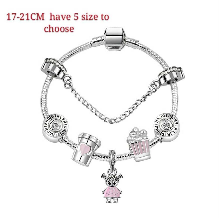 17-21 CM Charm Kralen Armbanden zoete schattig meisje Hanger 925 Zilveren Armband DIY Sieraden als gift279f