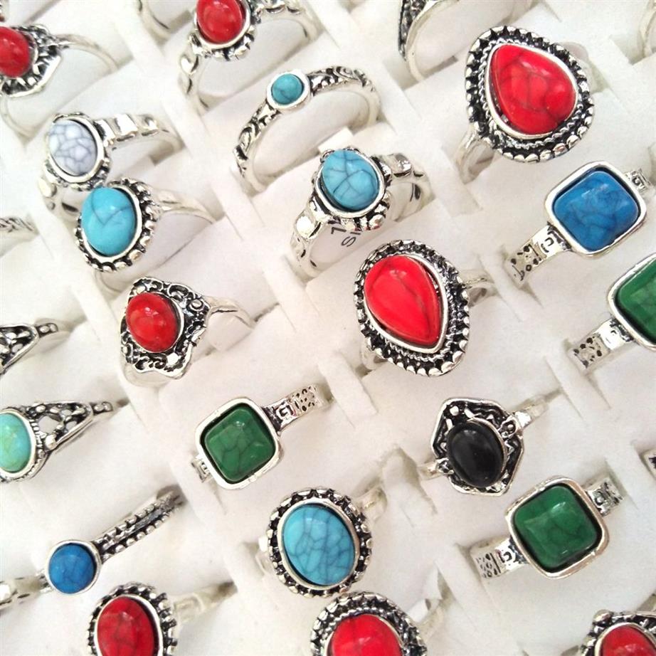 50 stks Hele Gemengde ZILVEREN Turquoise vrouwelijke vrouwen meisjes Ringen Cool Ringen Unieke mode Vintage Retro Jewelry167P