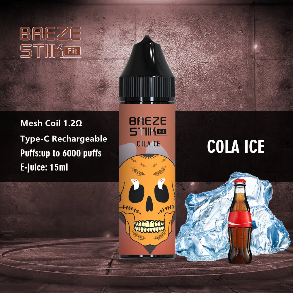 Originele Breze Stiik Fit 6000 6K Bladerdeeg 6000 6K Oplaadbare E-sigaretten 2%/5% Mesh Coil Wegwerp Vape Pen Met 600mAh Batterij 17ml VS BS6500 7500 8500