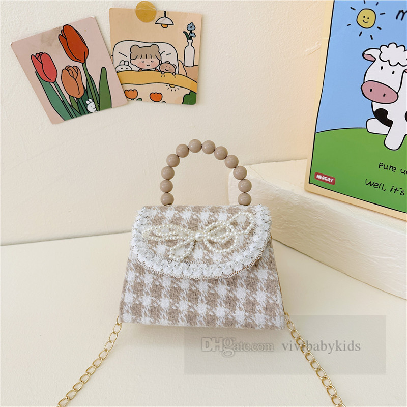 Lady style children pearls chain handbags girls rabbit bear Bows applique single shoulder bag sweet kids splicing lace falbala princess crossbody bags Z6403