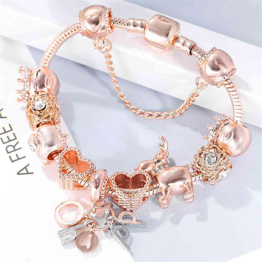 Seialoy Rose Gouden Armband Armbanden Voor Vrouwen Prinses Elanden Kraal HAPPY Charm Armbanden Sieraden Fit Meisje Paar Vriendschap Sieraden Gi214E