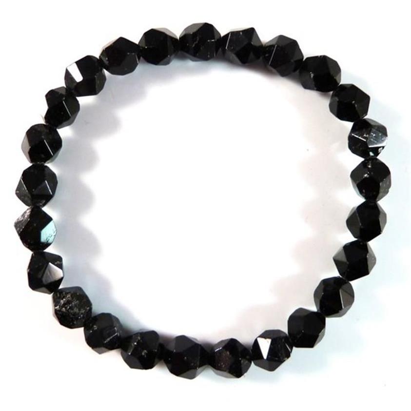 Bracelets de charme Mens Black Tourmaline Bracelet extensible à facettes Star Cut Perles Perles de guérison Pierre Méditation Bijoux Cadeau pour Me346y