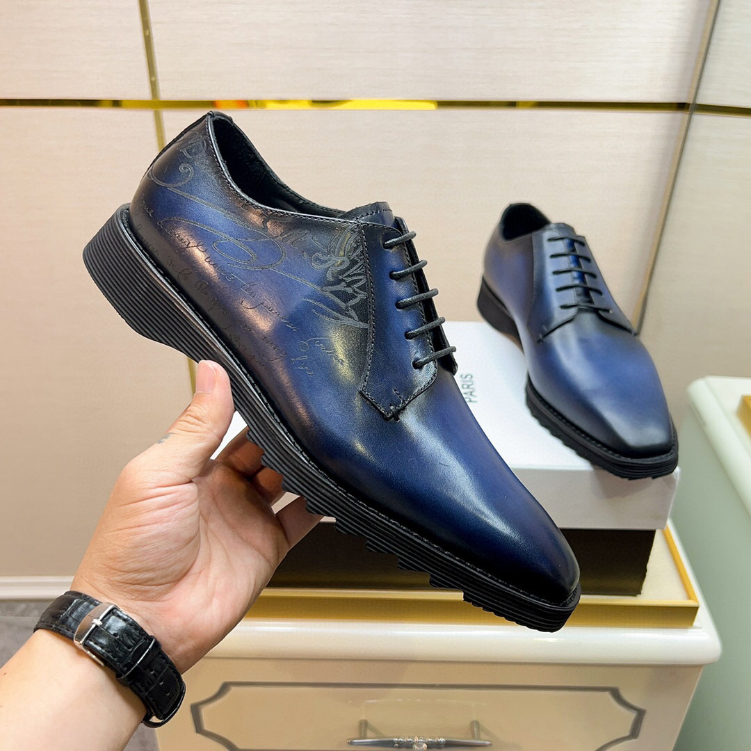 Berluti Alessandro Galet Scritto Leather Oxford Classic Men أحذية أكسفورد مع نسخة من الجلد النقي المصنوع يدويًا مصنوعة يدويًا مصنوعة يدويًا