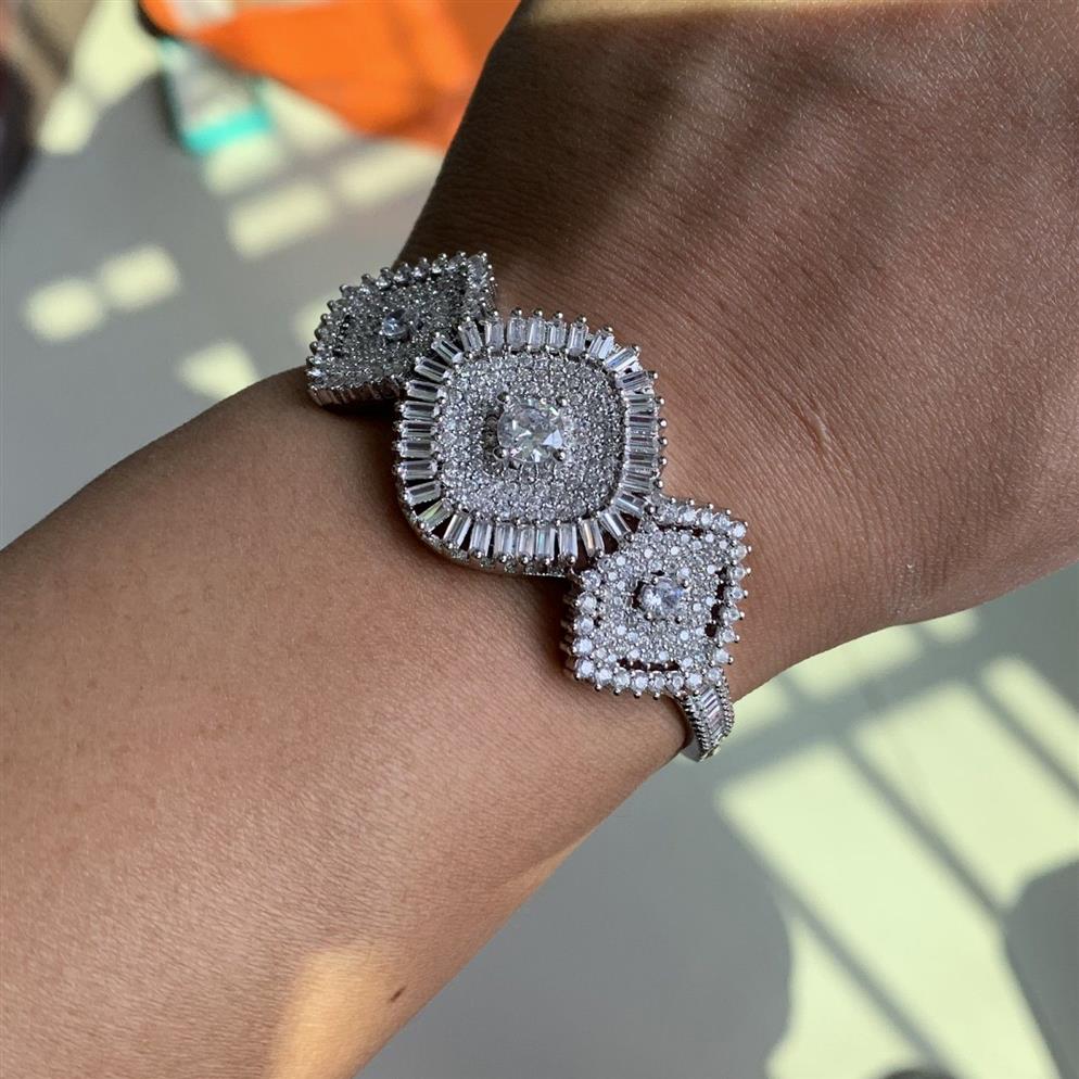 Bracciale da sposa con corona Splendidi gioielli di lusso in argento 925 con taglio principessa, topazio bianco, diamante CZ, braccialetto da polso da donna Lo250k