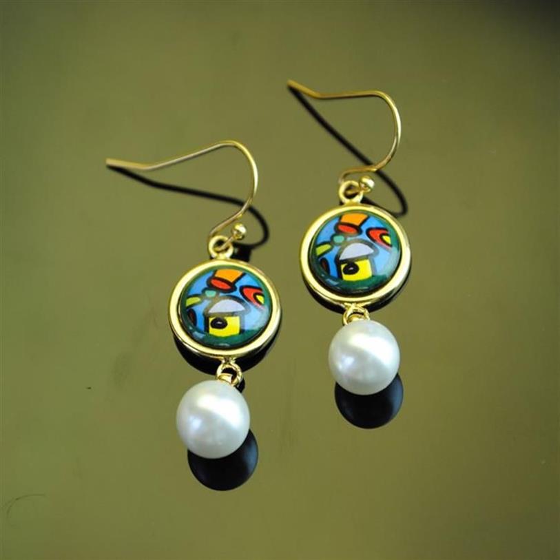 hundertwasser village series drop earrings 18k goldplated enamel earring for woman top quality pearl earrings for a gift283s