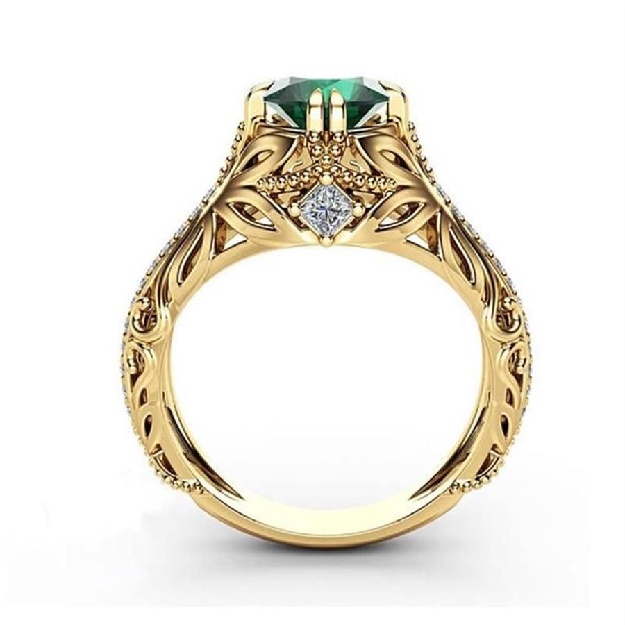 Wedding Rings Elegant Princess Star Finger For Women Men Trendy Gold Color With Green Cubic Zirconia & Engagement Big Size265t