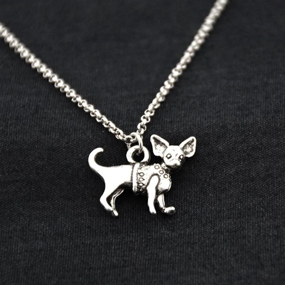 Hänghalsband antik silverfärg chihuahua hund rostfritt stål kedja halsband boho djur chocker modetillbehör juvele206h