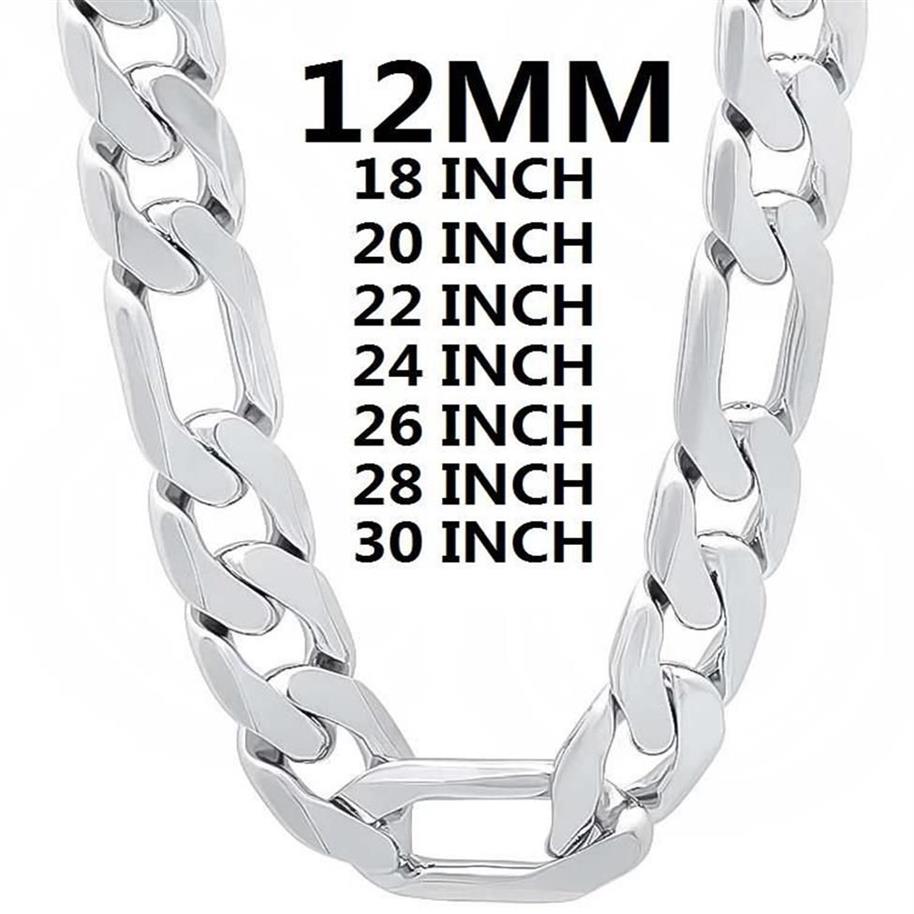 Kedjor solid 925 sterling silver halsband för män klassisk 12mm kubansk kedja 18-30 tum charm hög kvalitet mode smycken bröllop268g