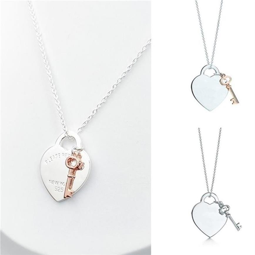 Collana con ciondolo cuore e chiave donna 11.925 gioielli in argento sterling di lusso regali Co Drop 220412235t