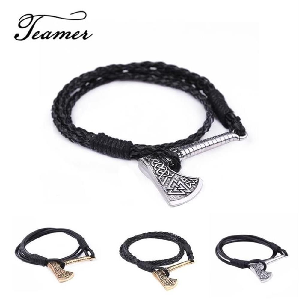 Charme pulseiras teamer vintage prata cor pingente trinket viking eslavo amuleto espada machado símbolo escudo pulseira jóias291y