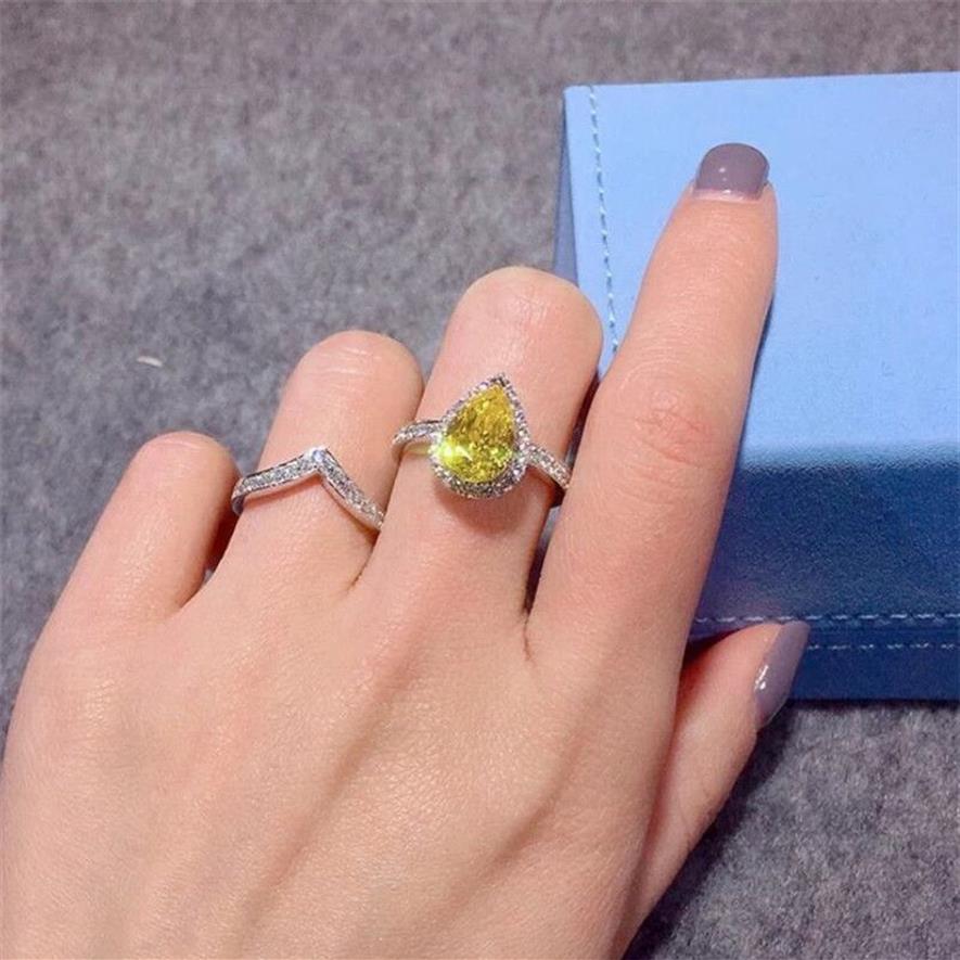 Ins Choucong Brand Wedding Rings Luxury Jewelry 925 Sterling Silver Yellow Drop 5A Cubic Zircon Eternity Party Women Engagem197T