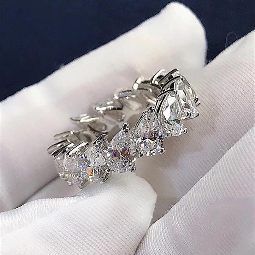 Anelli fedi nuziali di fidanzamento in argento sterling 925 con diamanti in platino Moissanite a forma di goccia le donne Gift275z