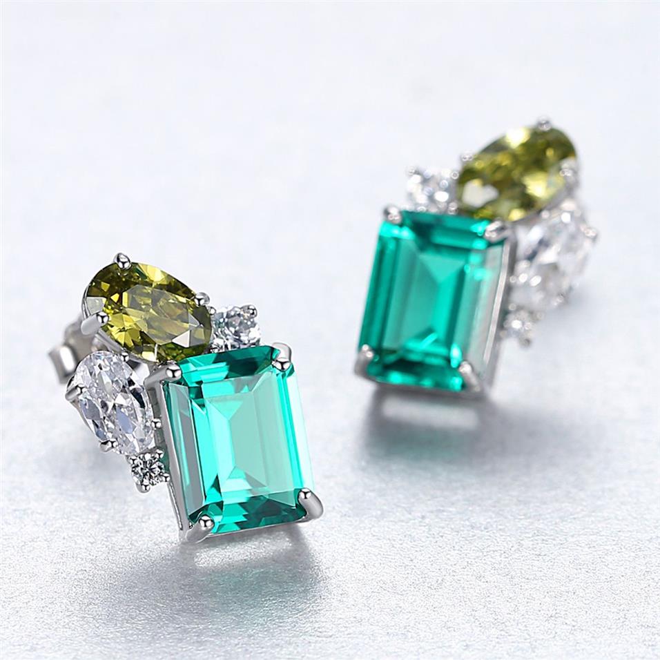 Emerald Gemstone Stud Earrings S925 Silver Shiny Zircon örhängen Europeiska temperament Nischdesignsmycken2441