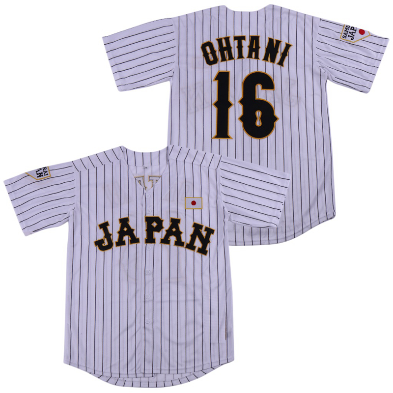 Erkekler Vintage La Shohei Ohtani 16 Japonya Samuray Siyah Pinstriped Beyzbol Formaları Dikiş #17 Jersey Kadın Çocuklar