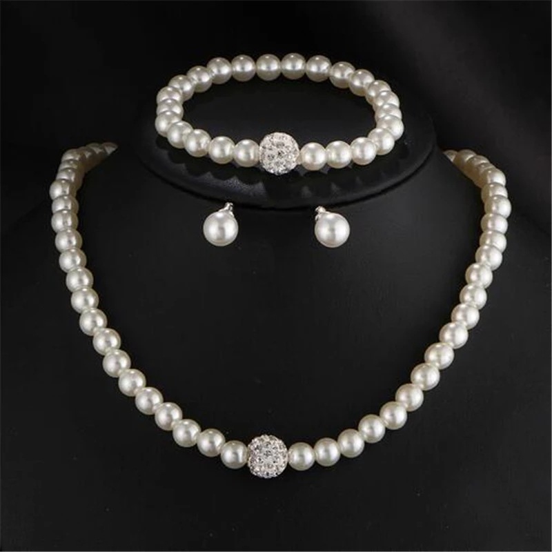 2024 new Jewelry New Bride Necklace Neckchain Set with Diamond Artificial Pearl Necklace Earnail Bracelet Set