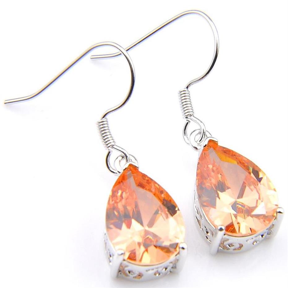 Luckyshine magnifique bijoux goutte d'eau Champagne Morganite boucles d'oreilles 925 argent femme Zircon crochet boucles d'oreilles 2071