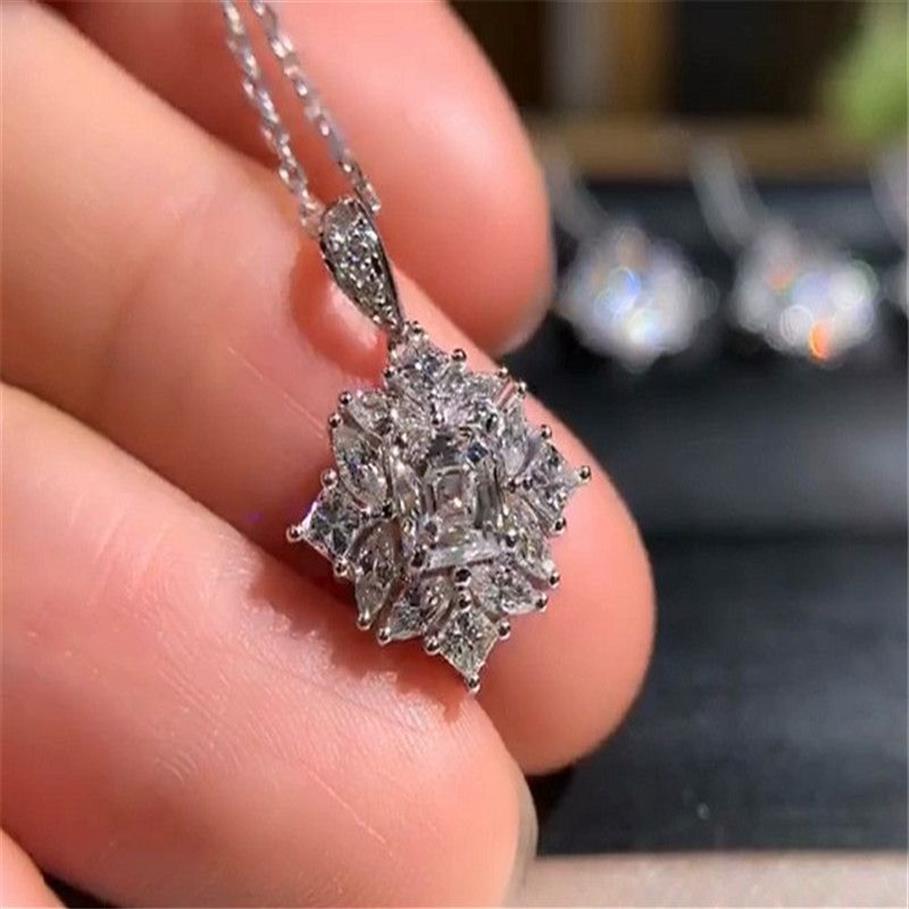 Princess-Schliff-Diamant-CZ-Anhänger aus echtem 925er Sterlingsilber, Party, Hochzeit, Anhänger, Kette, Halskette für Frauen, Brautschmuck, Schmuck23 80303M