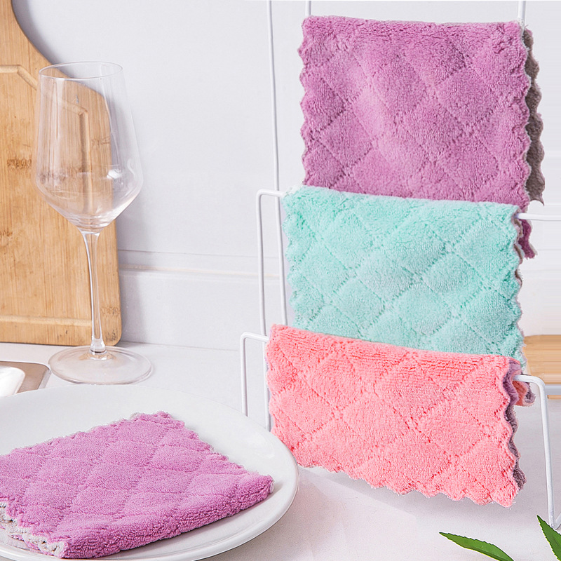 5 pçs dupla face em relevo coral velo toalhas de prato macio absorvente não-derramamento-limpeza perfeita da cozinha hz0089