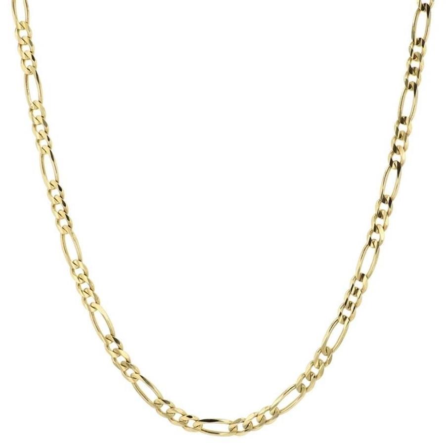 Colar de elos de corrente Figaro feminino fino de 2 mm em ouro amarelo 14K sólido 18 2625