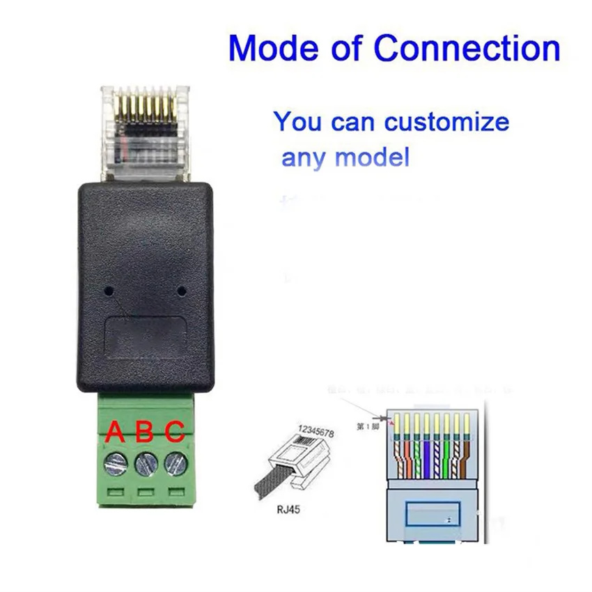 RJ45 ila 3pin Terminal RJ45 - RS485 Kablolama Terminal Kristal Ağ Kablosu DIY adaptörü