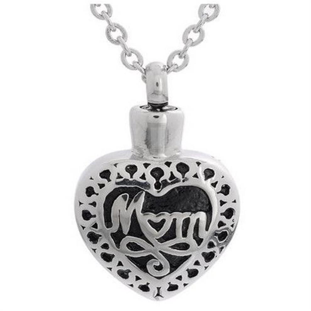 Lily Cremation Jewelry Stainless Steel Waterproof Mom Heart Urn Pendant Memorial Ash Keepsake Pendant Necklace with a Gift Bag242g