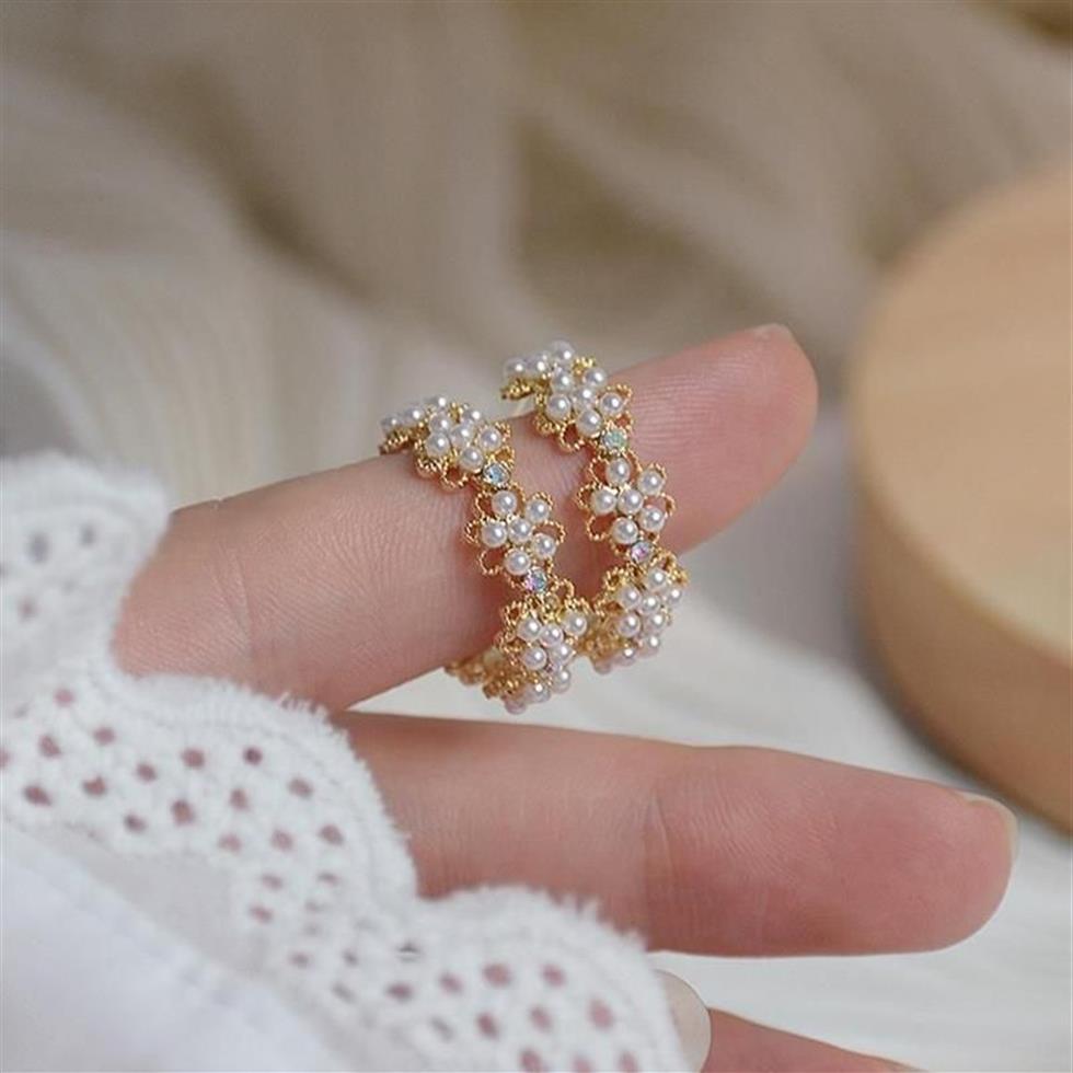 Stud Arrival Delicate Zircon CZ C Earrings For Women 14K Gold Plated Pearl Flower288a