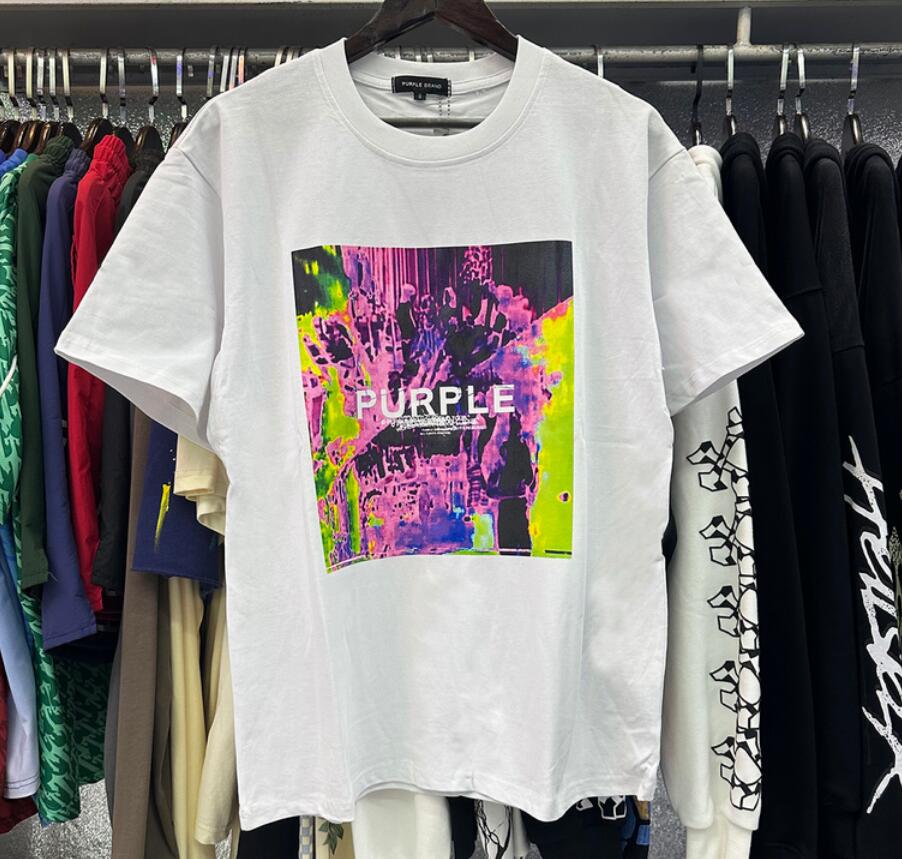 패션 여름 티셔츠 남성 여성 삽입 크루 넥 칼라 일반 맞춤 인쇄 상단 보라색 브랜드 티 미국 S-XL 더 많은 색상