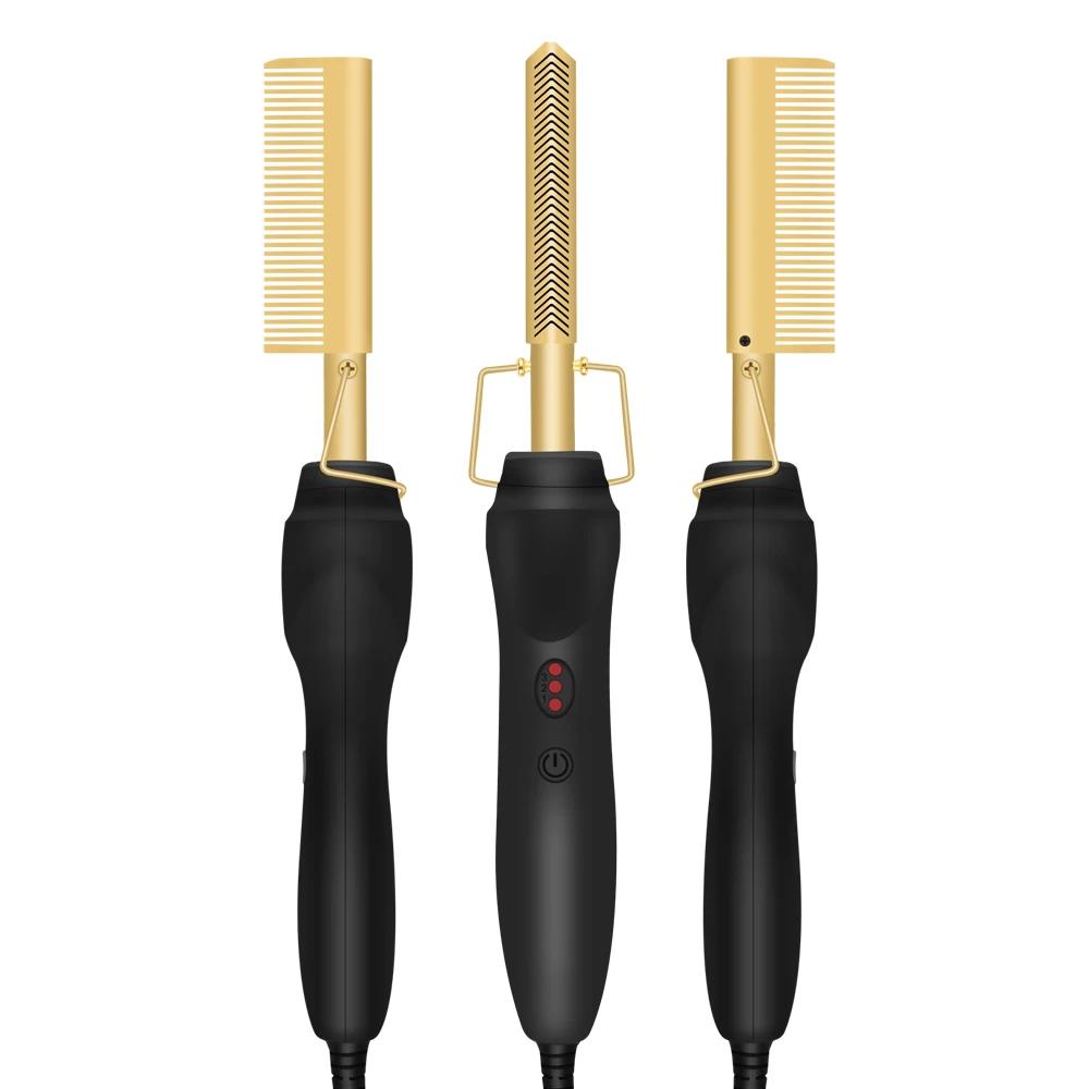 Straighteners Heating Comb Gold Hair Straightener Multifunctional 2 in 1 Electric Flat Irons Straightening Brush Hot Comb Wet and Dry Hair