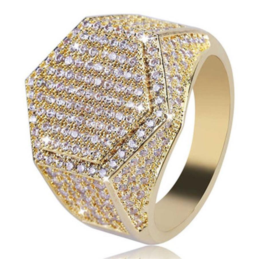With Side Stones Mens Ring Iced Out 3A Rhinestones Rings Sumptuous Jewlry Gold Silver Fashion Jewelry Whole Hip Hop2579