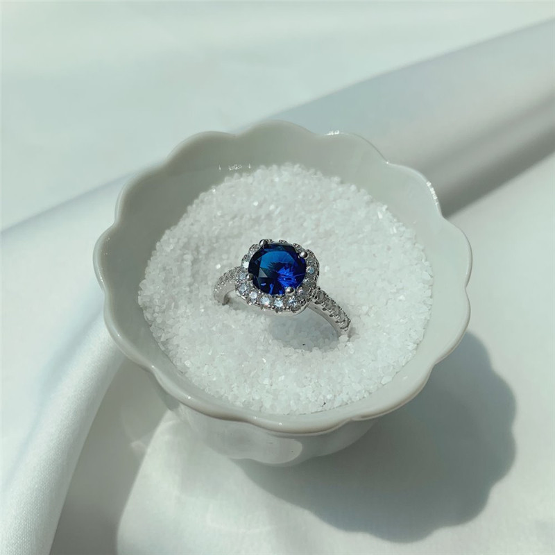 Wed Diamond Sapphire Designer Ring for Woman 925 Sterling Silver Blue Zirconia Round Sqaure Heart Luxury Completing Rings Womens Jewelry Gift Box Size 5-9