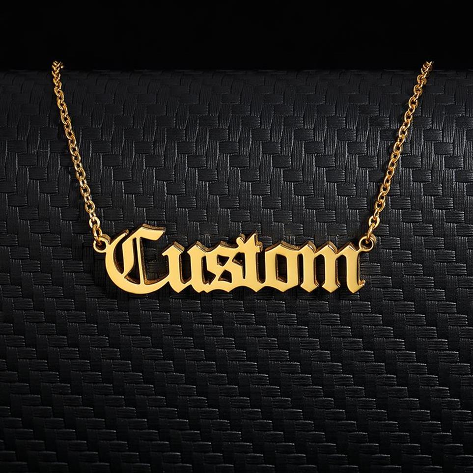 Personalized Old English Custom Name Necklaces For Women Men Gold Silver Color Stainless Steel Chain Pendant Necklace Jewelry241L