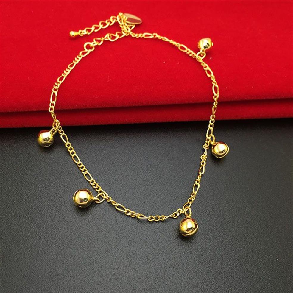 Trendy 24k gold plated Anklets for women Fascinating Rhythm small bell foot jewelry barefoot sandals chain257q