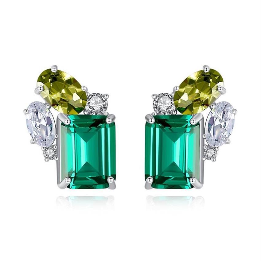 Emerald Gemstone Stud Earrings S925 Silver Shiny Zircon örhängen Europeiska temperament Nischdesignsmycken2441