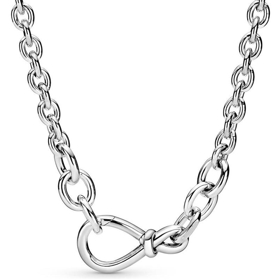 Original chunky infinity knut pärlor glida mig länk ormkedjan halsband för mode 925 sterling silver pärla charm diy smycken q0234s