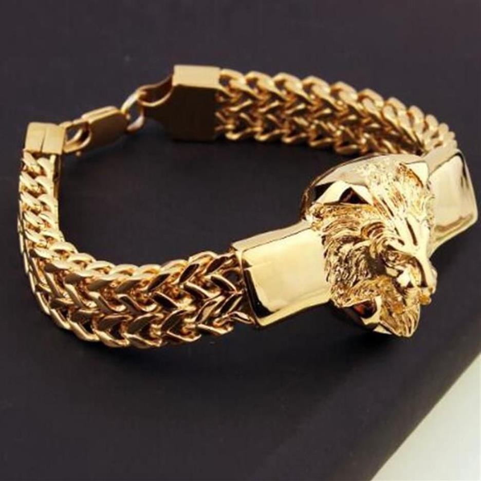 Löwenkopf Gold Gliederkette Armband für Männer Edelstahl Personalisierte Tier Charms Ketten Armband Hip Hop Punk Goth Schmuck B2926