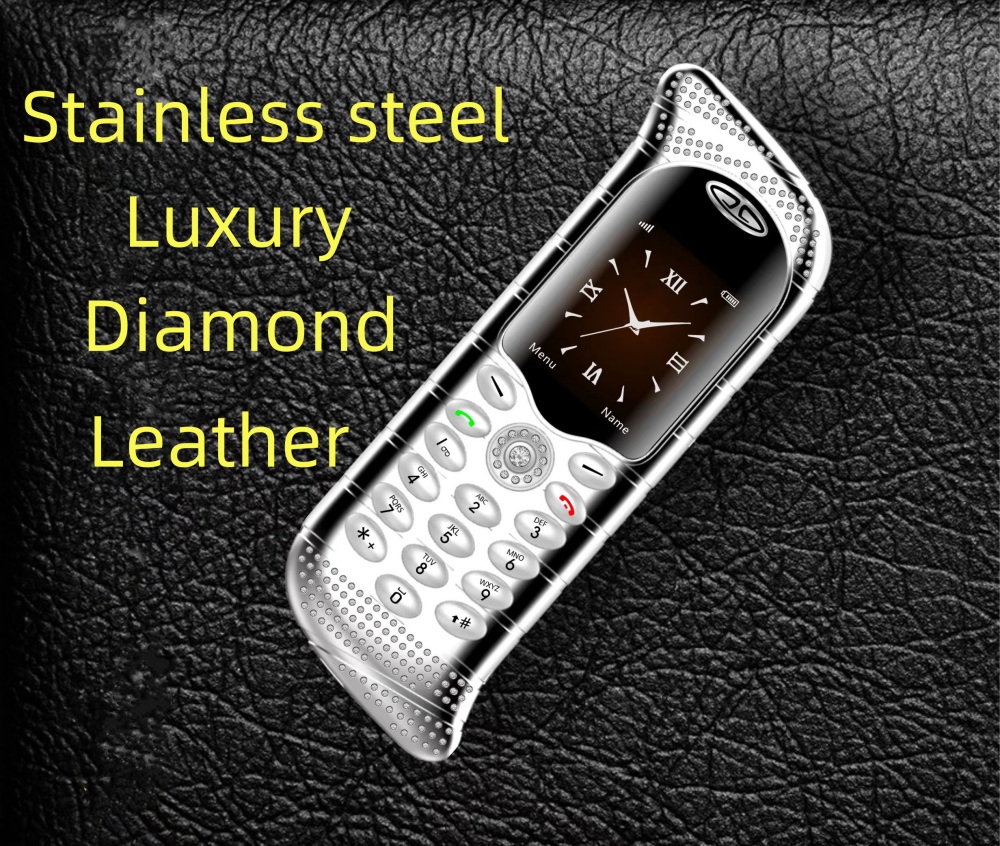 Unlocked rostfritt stål diamant läder mobiltelefon lyxig affär klassisk metall gsm dual simkort kamera bluetooth fm mp3 quad band mobiltelefon gratis fodral