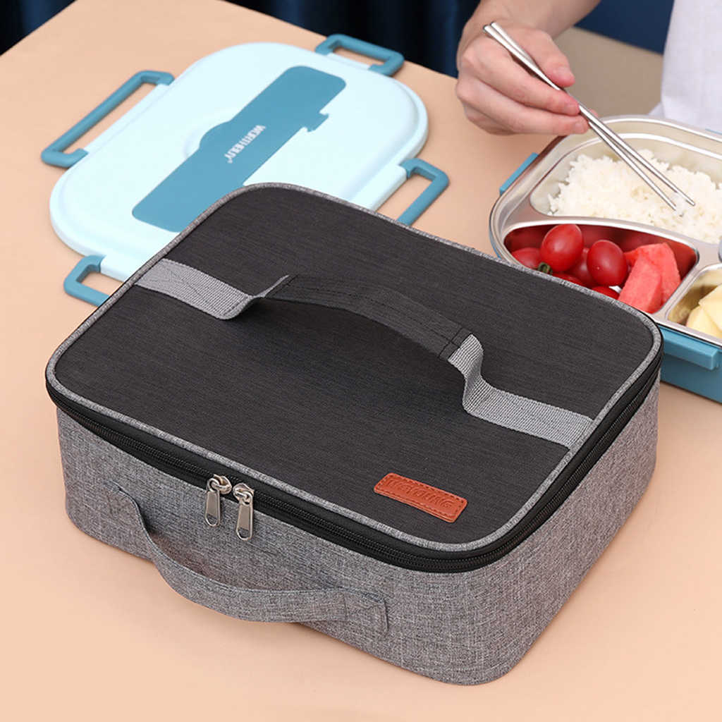 Nuove borse portaoggetti Nuova borsa da pranzo portatile Borsa termica Hangbag Picnic Scatola isolata Tela Contenitore termico alimenti uomini Donne Bambini Lunchbox da viaggio