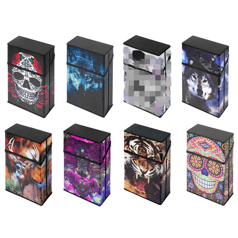 Coloré Fumer Cool Peau Motif Étuis À Cigarettes Boîte De Rangement En Plastique Boîtier Exclusif Ouverture Automatique À Ressort Flip Cover Étanche À L'humidité Stash Case