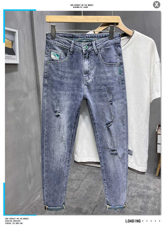 herenjeans designer lente nieuwe 9-punts broek trendy merk raspy en knap blauw geperforeerd casual p1wx