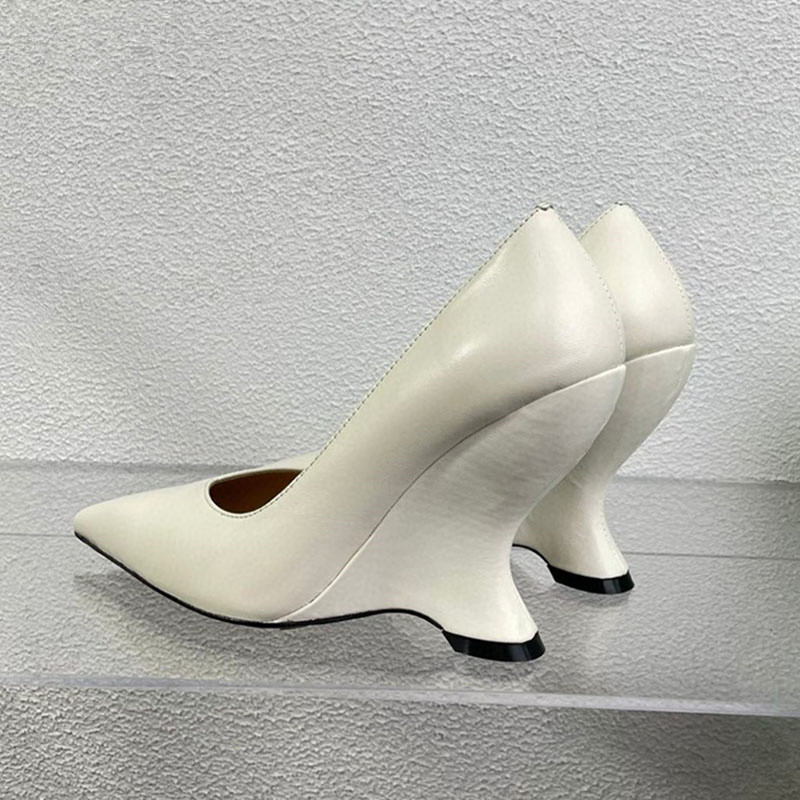 Shiny Leather Women's Pointed High Heels Crocodile Pattern Strange Wedge High heels Office Ladies Career Shoes