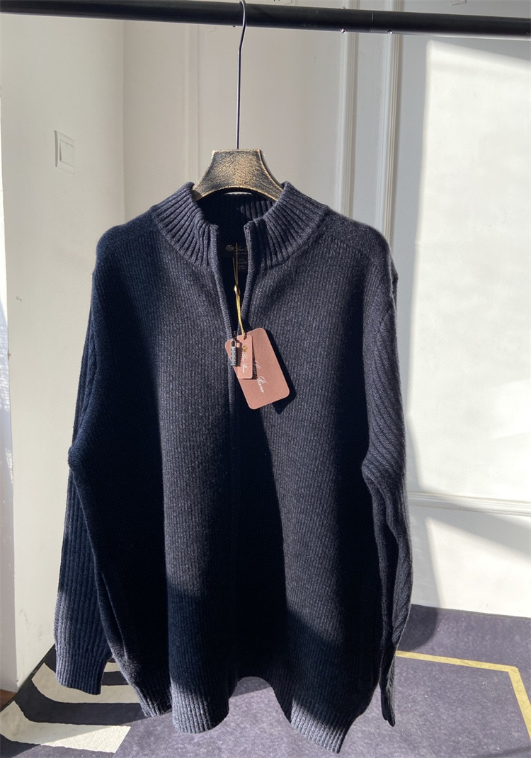 Giacche da uomo Maglione invernale in cashmere spesso con cerniera Cardigan a maniche lunghe Loro Piana Blu e nero